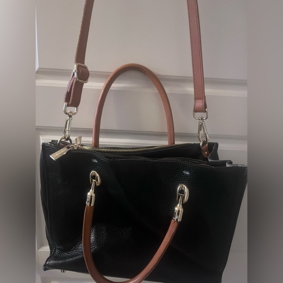 Valentina Italia Black Pebbled Leather Handbag Purse Crossbody W Gold Hardware - Picture 5 of 6